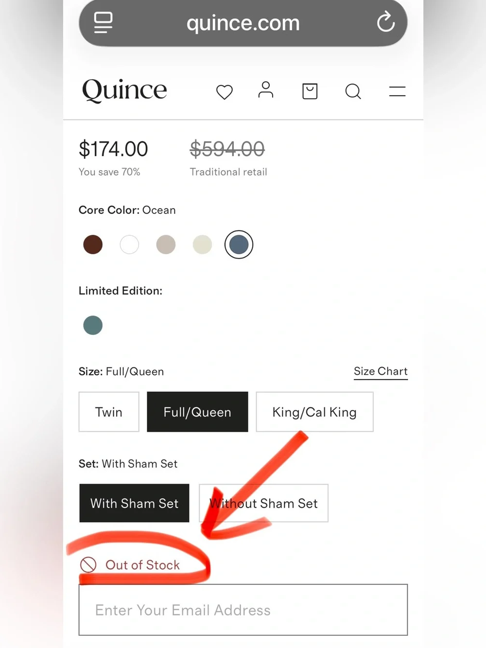 NWT Quince Organic Cotton Hand Stitched Quilt Set, Full/Queen (Ocean)